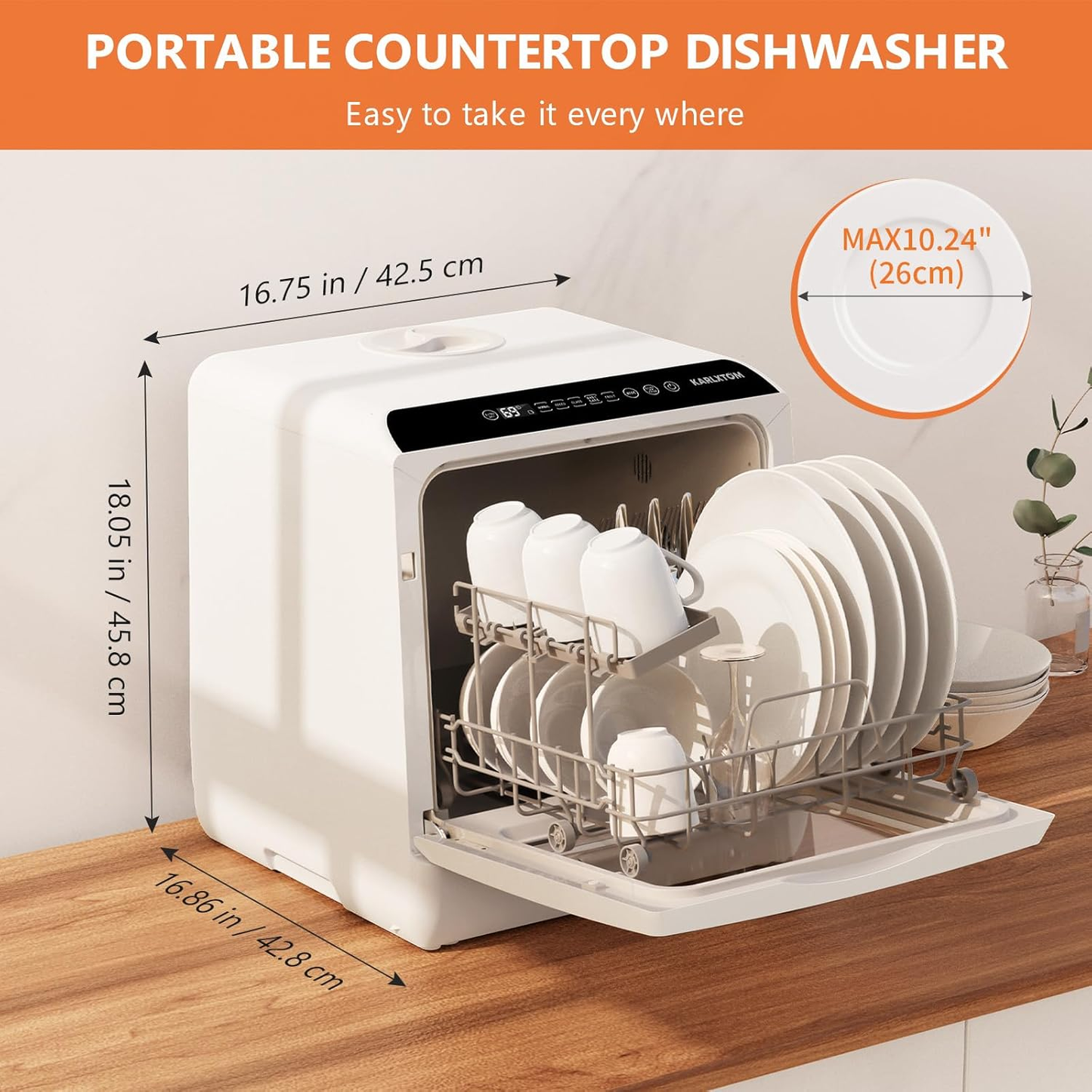 Mini Table Top Dishwasher – 6 Programs, Touch Control, Auto Drying, Baby Care & Fruit Wash