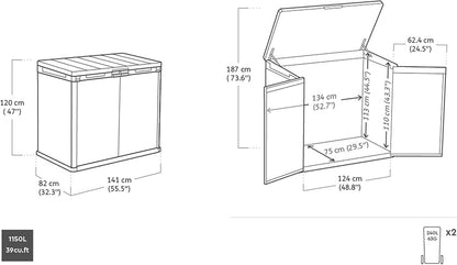 1150L Outdoor Storage Box – Ashwood Brown Wood-Effect Resin
