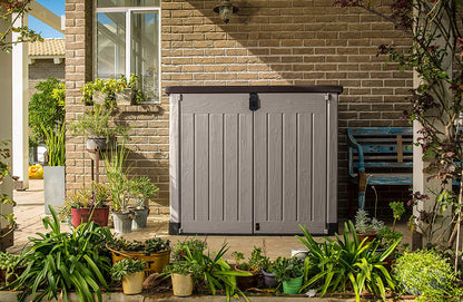 Store-It-Out Pro Outdoor Garden Storage Shed – Beige with Brown Lid, 1200L Capacity