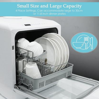 Mini Table Top Dishwasher – Portable Countertop Dishwasher, 6 Programs, 5L Water Tank, No Installation Required