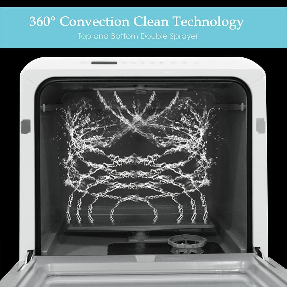Mini Table Top Dishwasher – Portable Countertop Dishwasher, 6 Programs, 5L Water Tank, No Installation Required
