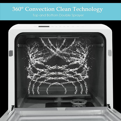 Mini Table Top Dishwasher – Portable Countertop Dishwasher, 6 Programs, 5L Water Tank, No Installation Required