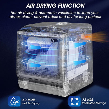 AIRMSEN Mini Table Top Dishwasher – Portable Countertop, 6 Programs, Baby Care Mode, Dual Water Supply