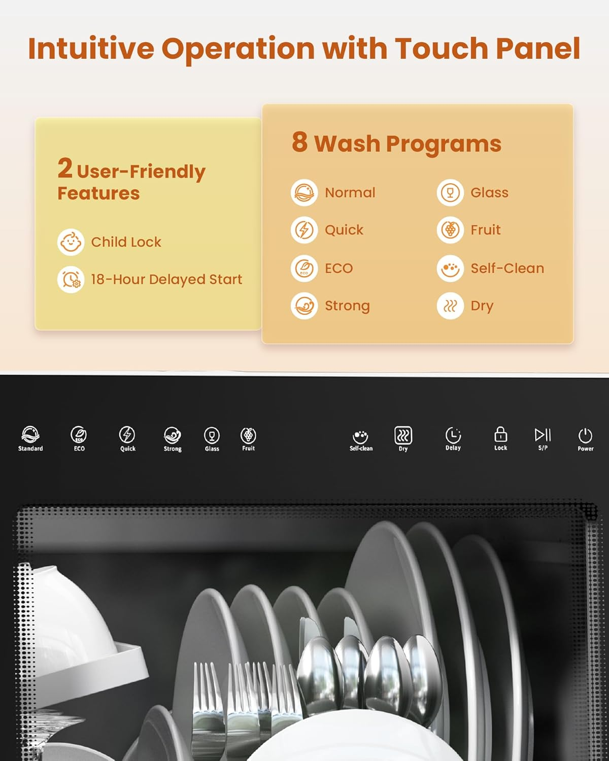 HAVA 2025 Upgraded Table Top Dishwasher – Portable, 8 Wash Programs, Water Softener, Child Lock & Delayed Start