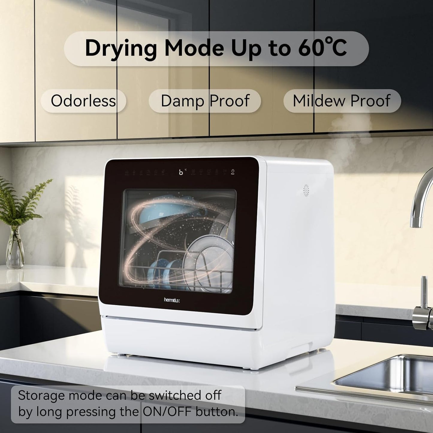 Table Top Dishwasher 7+3 Programmes, Mini Countertop Dishwasher with 5 Place Settings, Delayed Star Function & Child Lock