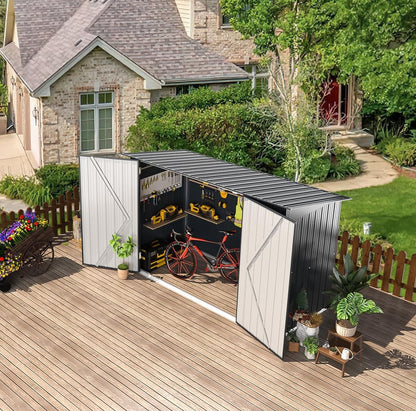 2.1 × 0.9M Outdoor Metal Garden Shed with Lockable Door – Galvanised Steel Bike & Tool Storage (203 × 96 × 141 cm)