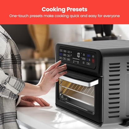 Chefman Toast-Air Touch Air Fryer Toaster Oven Combo, 4-In-1 Black Convection Oven Countertop, Cook a 10-In Pizza, 4 Slices of Toast, Air Fry, Bake, Air Broil, Dehydrate, 21 Qt
