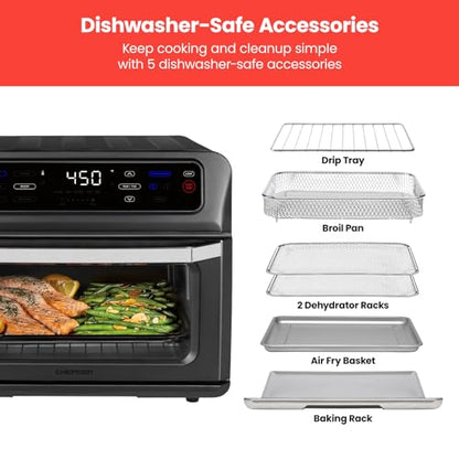 Chefman Toast-Air Touch Air Fryer Toaster Oven Combo, 4-In-1 Black Convection Oven Countertop, Cook a 10-In Pizza, 4 Slices of Toast, Air Fry, Bake, Air Broil, Dehydrate, 21 Qt