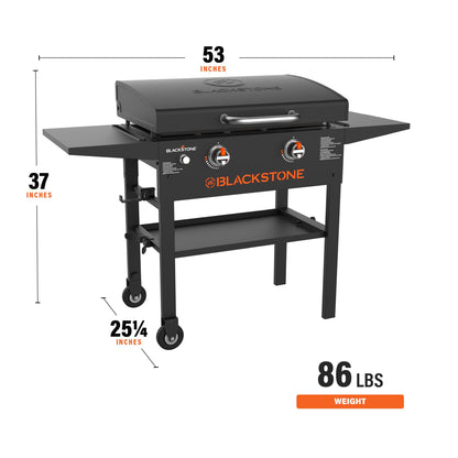 Blackstone 1883 Gas Hood & Side Shelves Heavy Duty Flat Top Griddle Grill Station for Kitchen, Camping, Outdoor, Tailgating, Countertop 28 inch Black