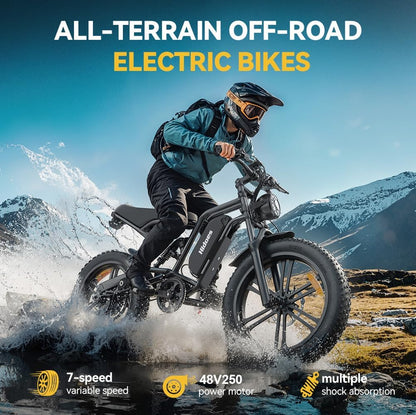 20" Fat Tire Electric Bike for Adults, 48V 15.6Ah Removable Battery, 80KM Range, 7-Speed E-Bike with Dual Suspension