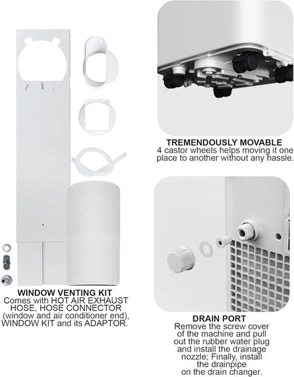 9,000 BTU Portable Air Conditioner – 4-in-1 Cooling, Fan, Dehumidifier, Night Mode with Remote and Window Kit