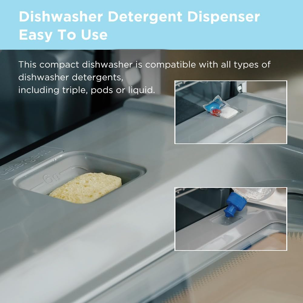 COMFEE’ Mini Plus Table Top Dishwasher – 7+3 Programs, 6L Water Tank, No Plumbing Required
