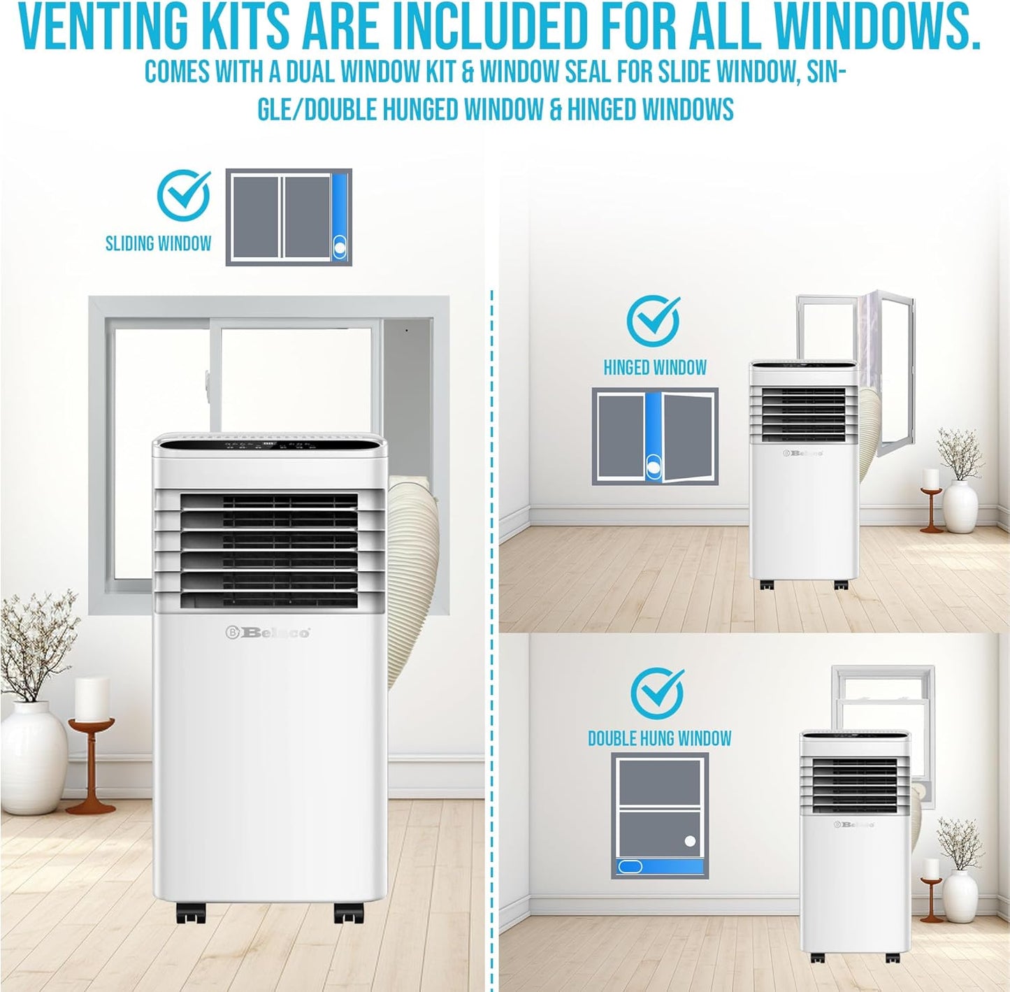 9,000 BTU Portable Air Conditioner – 4-in-1 Cooling, Fan, Dehumidifier, Night Mode with Remote and Window Kit