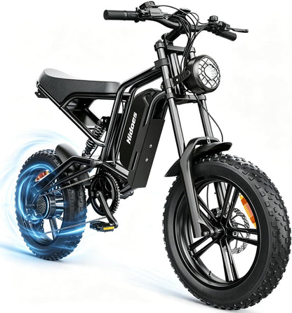 20" Fat Tire Electric Bike for Adults, 48V 15.6Ah Removable Battery, 80KM Range, 7-Speed E-Bike with Dual Suspension