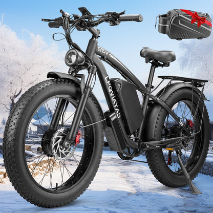 Electric Bicycle with Dual Motor Assist, Removable 52V Battery, 7-Speed Gears, 24-Inch Fat Tires
