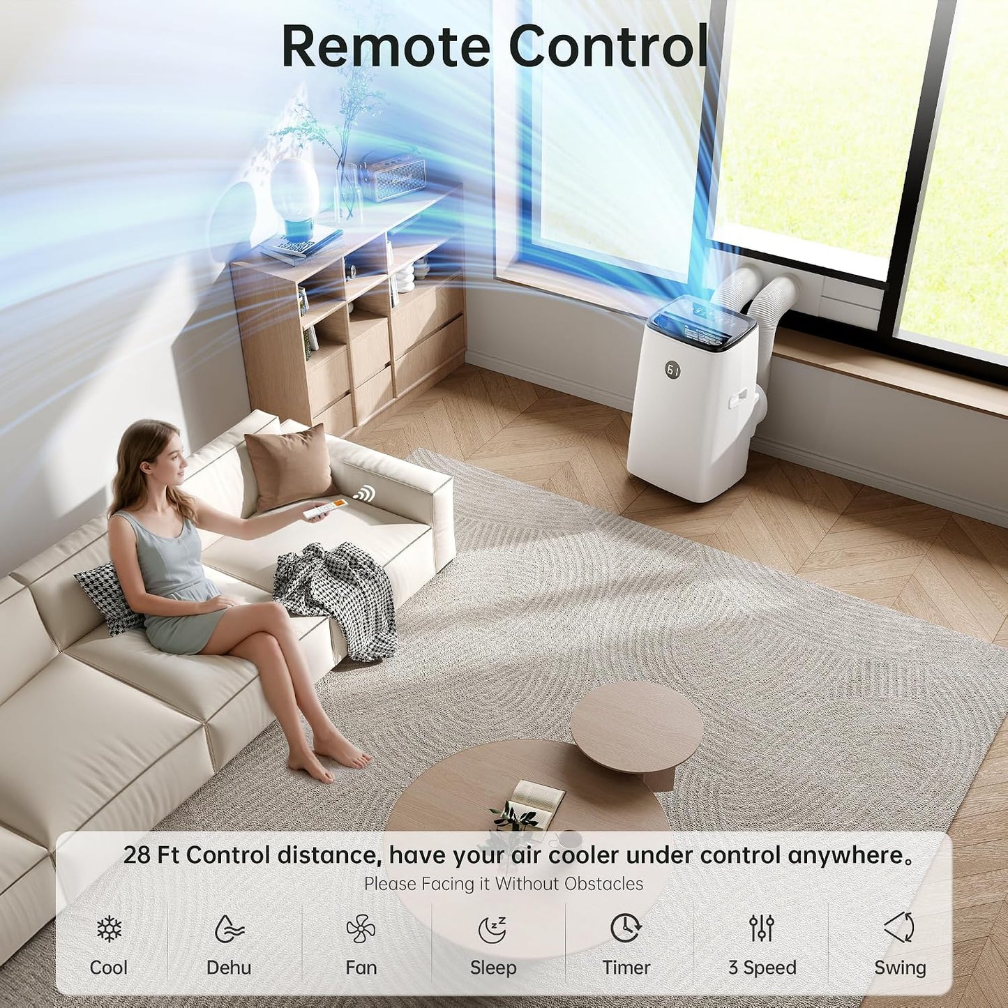 14000 BTU Portable Air Conditioner with Inverter Technology, Dual Hose, Cooling, Fan & Dehumidifier, Remote Control
