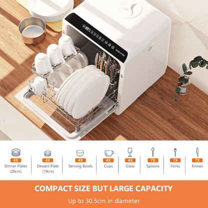 Mini Table Top Dishwasher – 6 Programs, Touch Control, Auto Drying, Baby Care & Fruit Wash