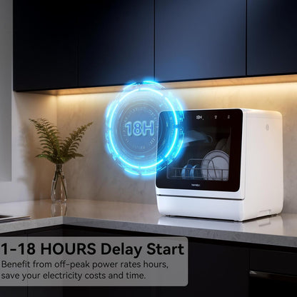 Table Top Dishwasher 7+3 Programmes, Mini Countertop Dishwasher with 5 Place Settings, Delayed Star Function & Child Lock