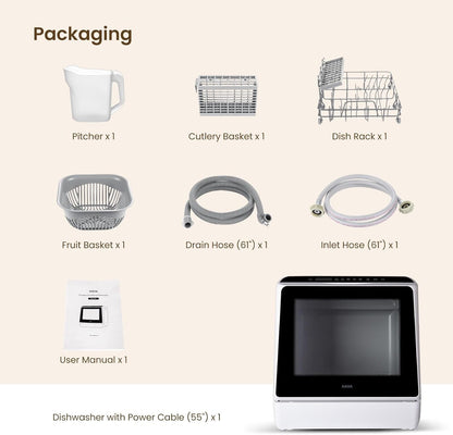 HAVA Table Top Dishwasher – Mini Countertop, Portable, 6 Programs, 5L Water Tank, No Installation Required