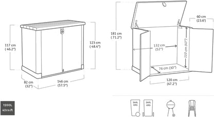Store-It-Out Pro Outdoor Garden Storage Shed – Beige with Brown Lid, 1200L Capacity
