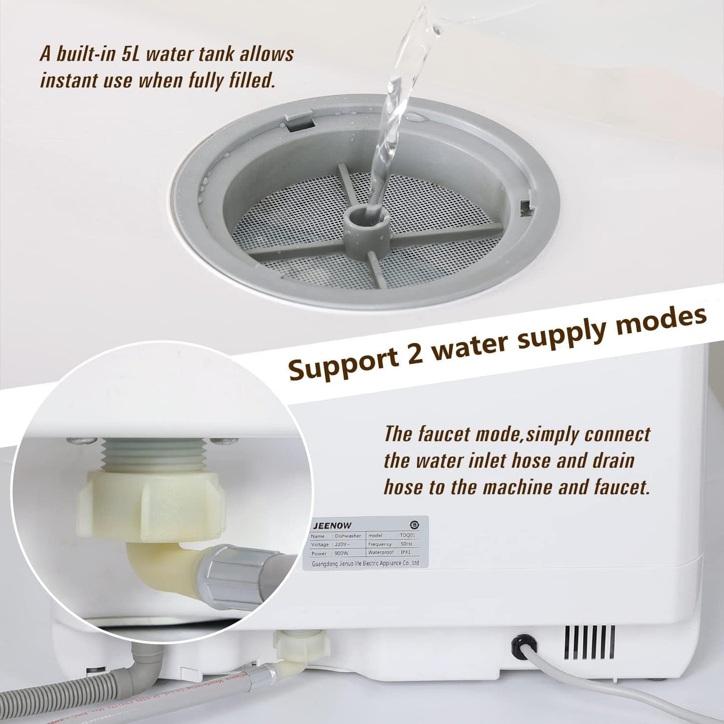 eklipt Table Top Dishwasher – Mini Countertop, 6 Programs, Built-In 5L Water Tank, Touch Control & Drying Cycle