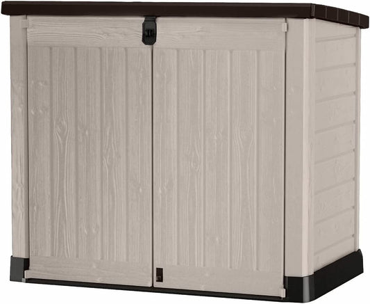 Store-It-Out Pro Outdoor Garden Storage Shed – Beige with Brown Lid, 1200L Capacity