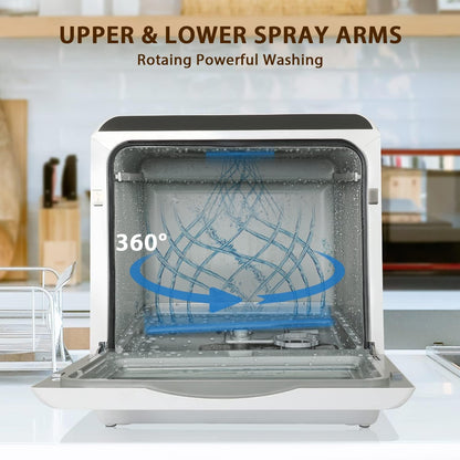eklipt Table Top Dishwasher – Mini Countertop, 6 Programs, Built-In 5L Water Tank, Touch Control & Drying Cycle